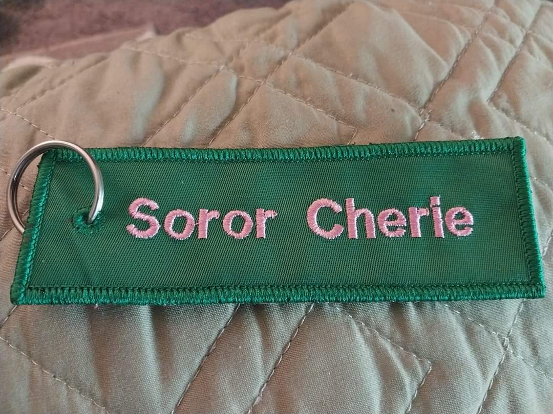 Pink and Green Custom Jet Tag Keychain