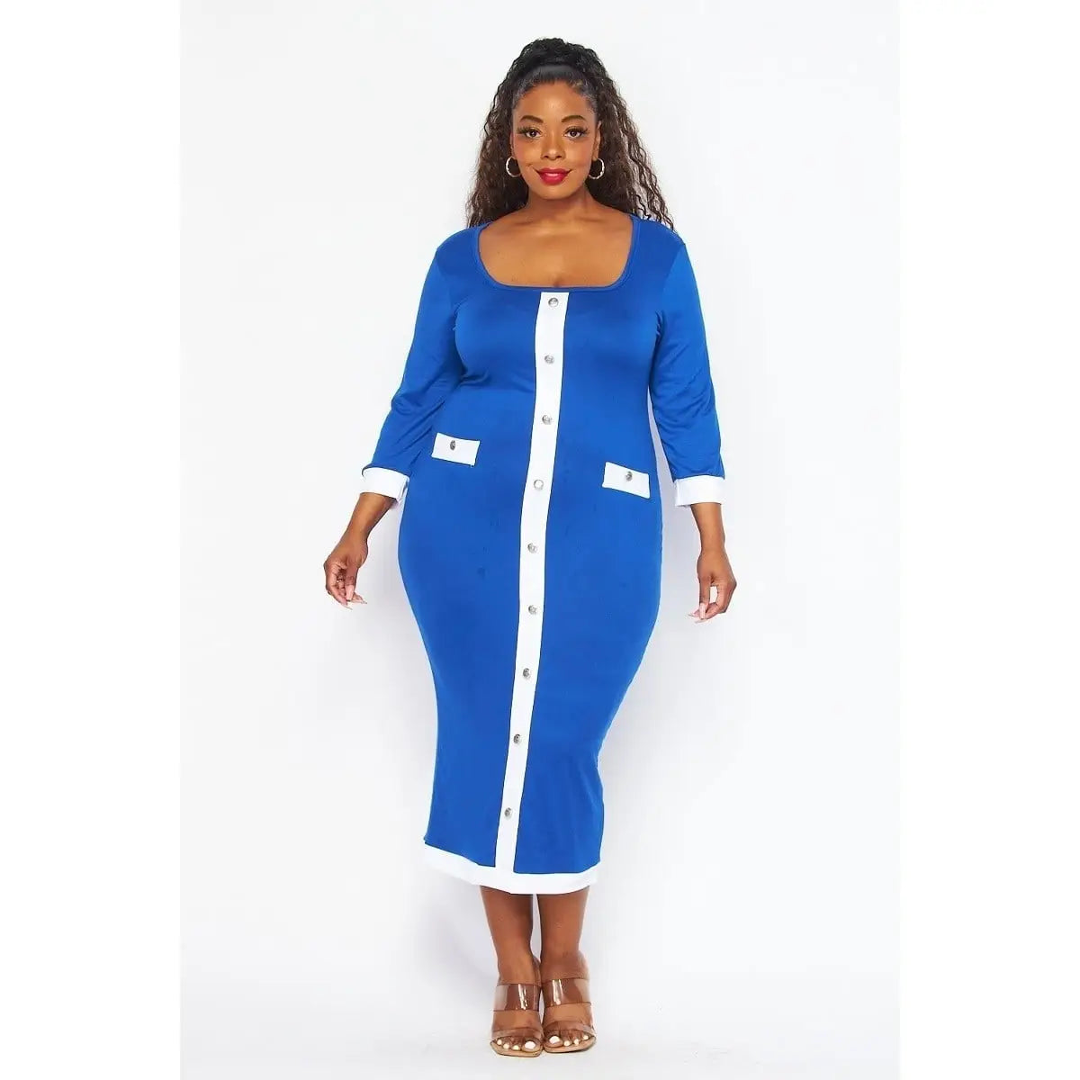 Blue and White Fitted Dress