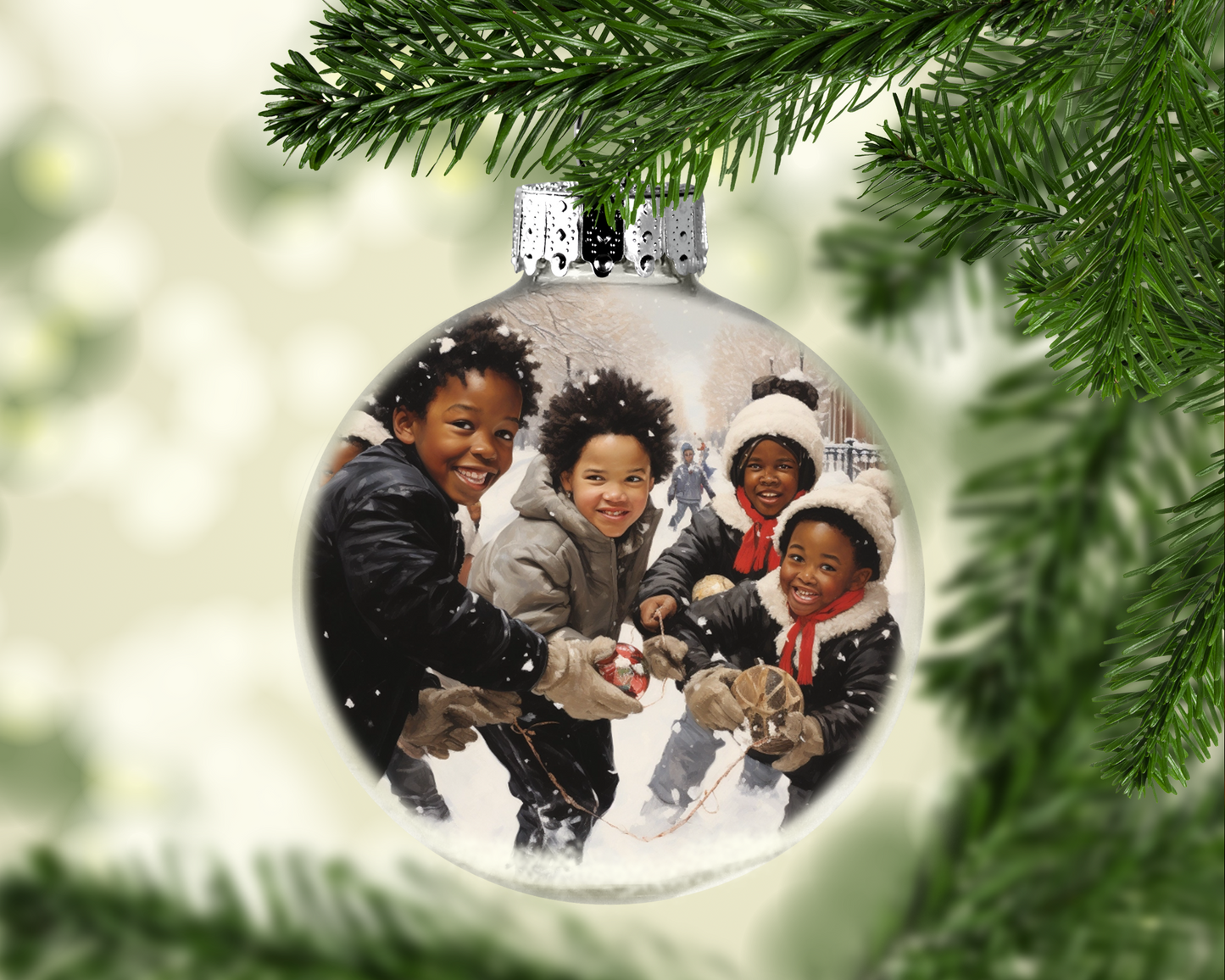 Children Playing Christmas Ornament