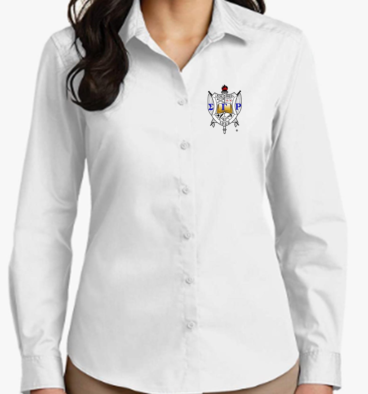 Sigma Gamma Rho: Long Sleeve Shirt (Embroidered Shield Patch)