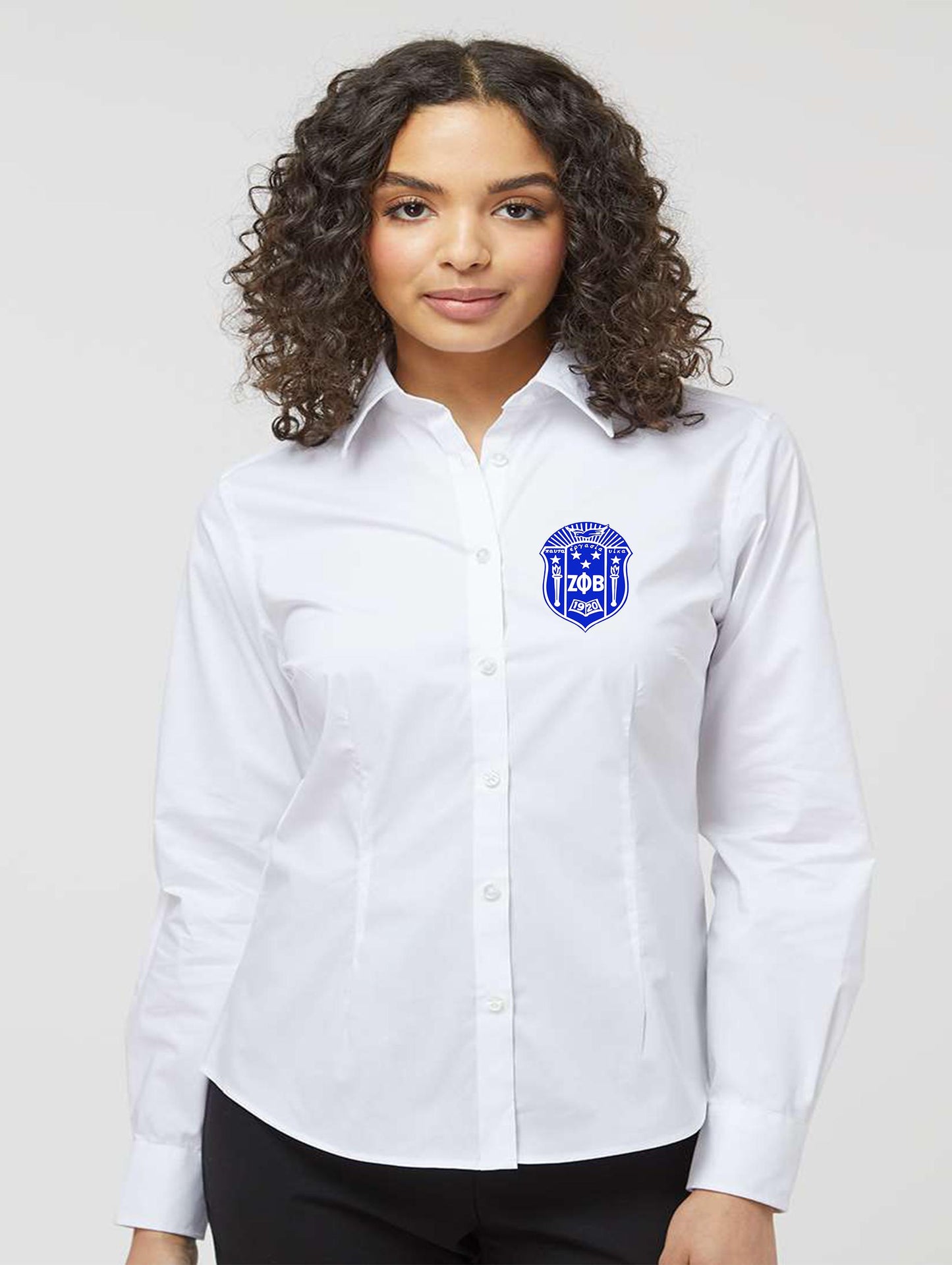 Zeta Phi Beta: Long Sleeve Shirt (Embroidered Shield Patch)