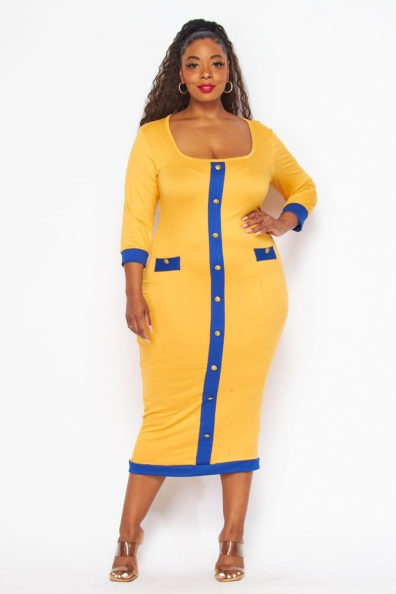 Blue and Gold Fitted Dress